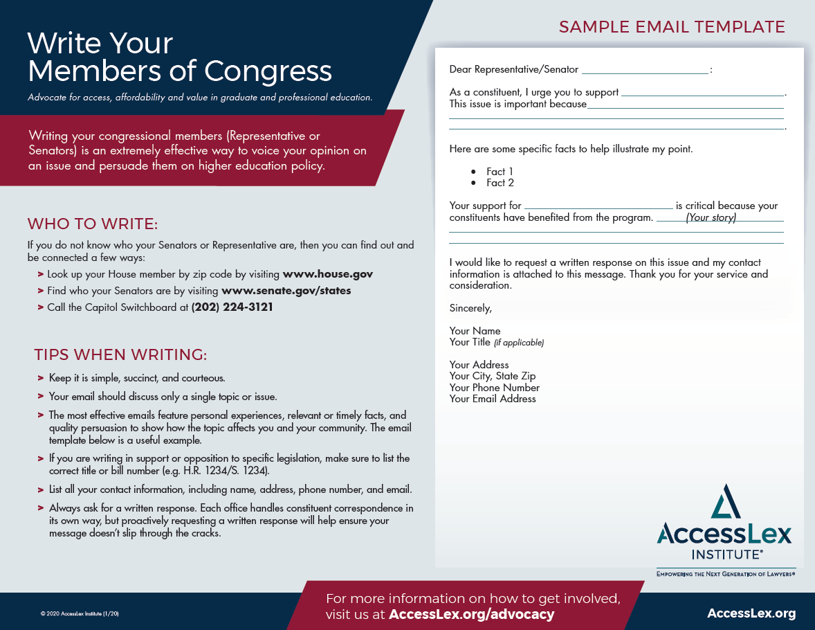 Write Your Congressional Member Letter Template AccessLex